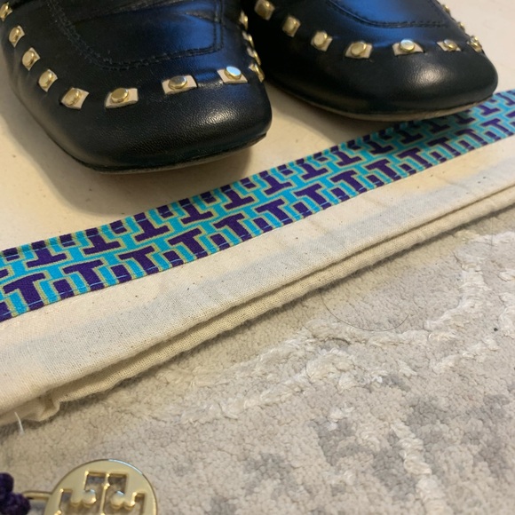 Tory Burch Black Studded Loafers with Gold Details - Picture 6 of 10